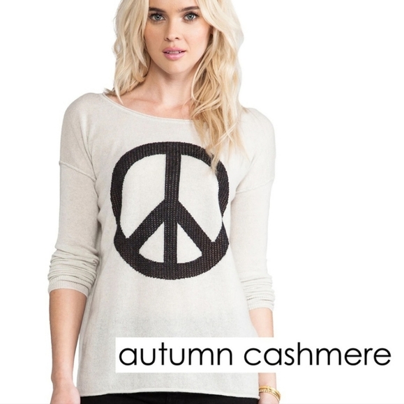 Autumn Cashmere Sweaters - AUTUMN Cashmere Peace Sign Longsleeve Pull-over Sweater Large